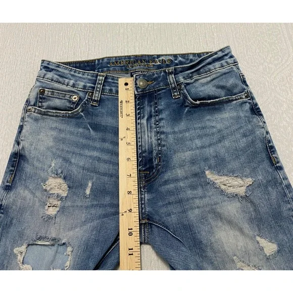 American Eagle Jeans Men's 29x32 Slim Flex Ripped Distressed Denim Acid Wash - Picture 8 of 10